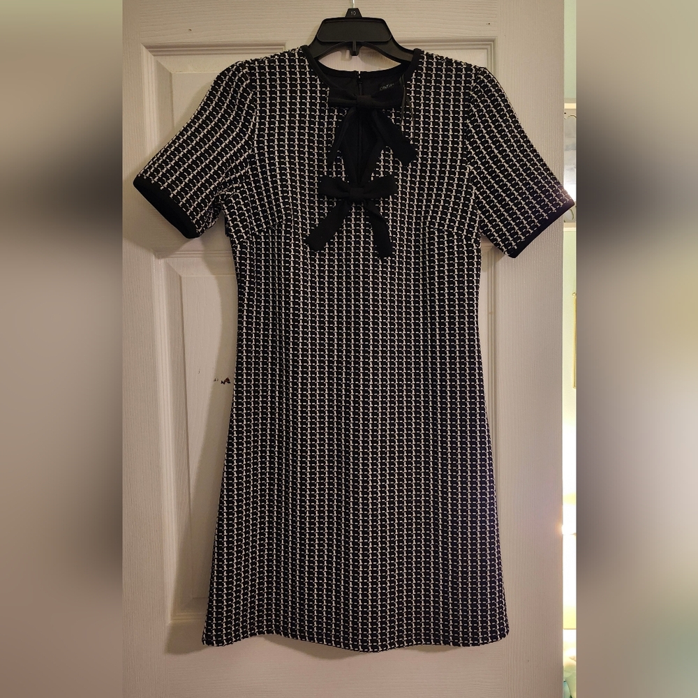 Cynthia Rowley Black And White Check Bow Dress Size S